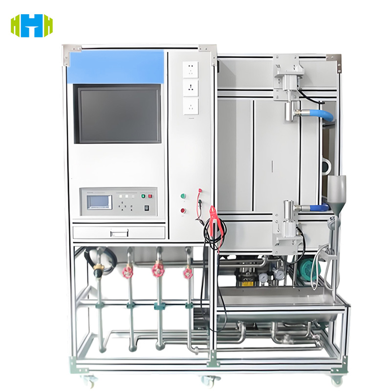 Close-up of the electric wall-mounted boiler performance test bench